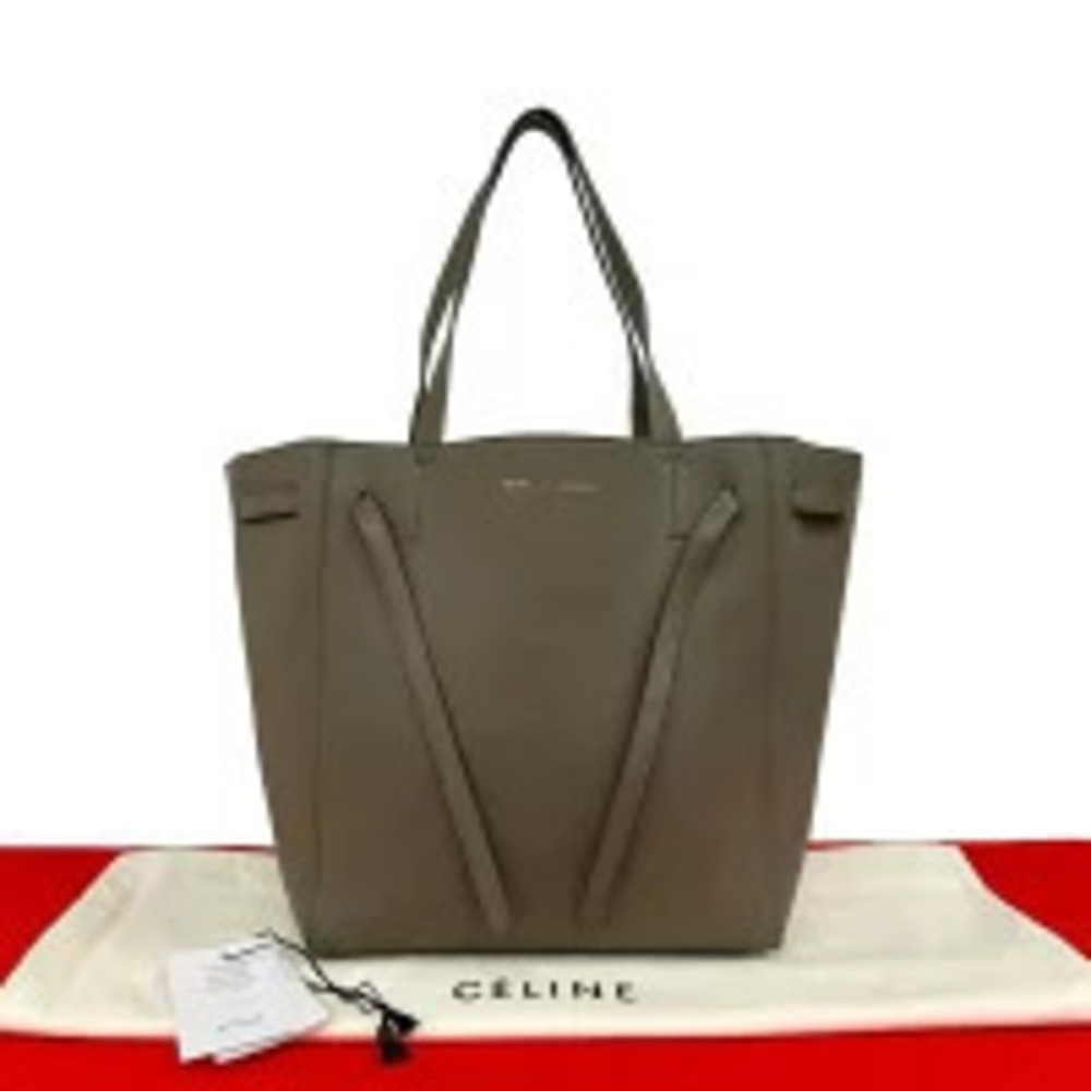 Celine Cabas Phantom Leather Tote Shoulder Greige Gray